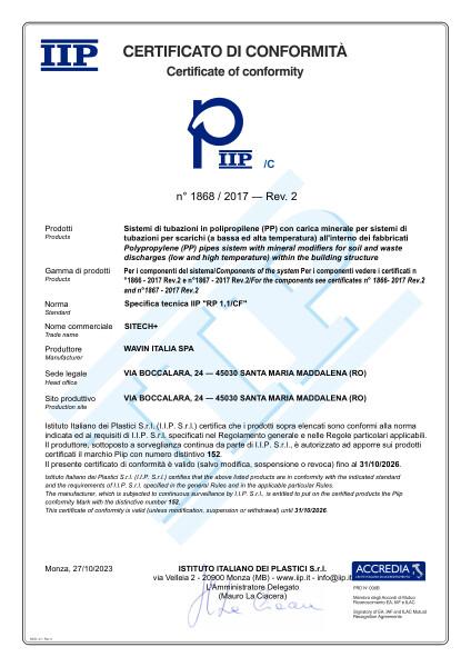 Certificato IIP Sistema SiTech+