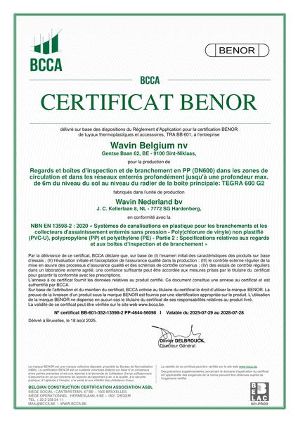 Certificat Benor NBN EN 13598-2:2020 Tegra G2 - Valable 28-07-2028