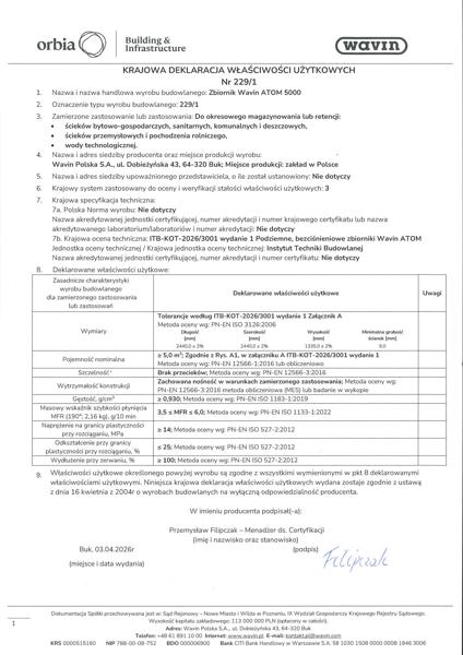 KDWU 229/1 Zbiornik Wavin ATOM 5000