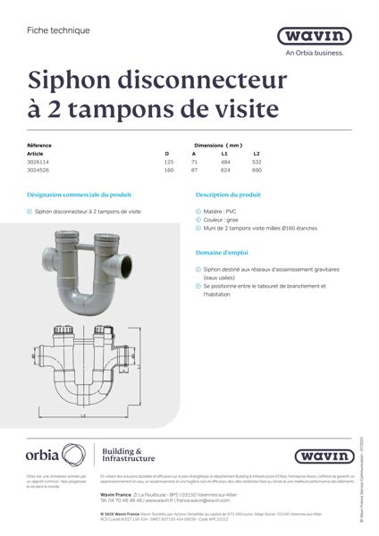 Fiche technique - Siphon disconnecteurs à 2 tampons de visite