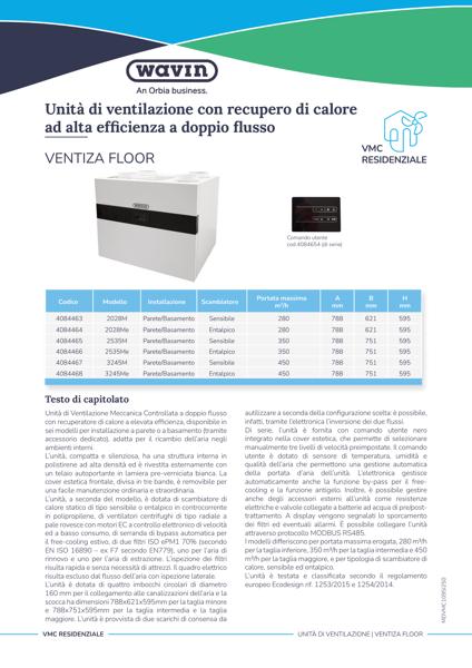 Unità di ventilazione con recupero di calore ad alta efficienza a doppio flusso Ventiza Floor