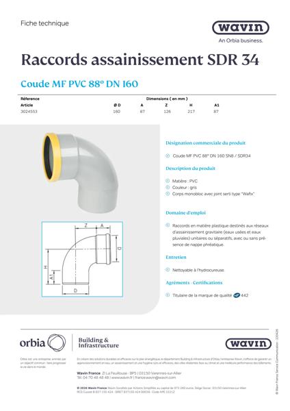 Fiche Technique Coude MF PVC 88° DN 160 - 3024553