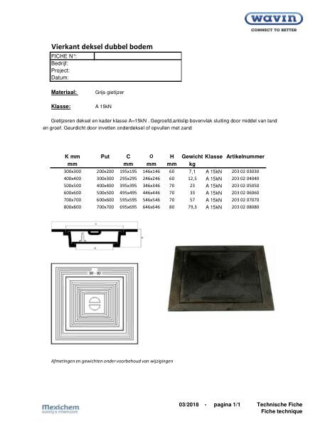 vierkant deksel dubbel bodem / couvercle carré double fond