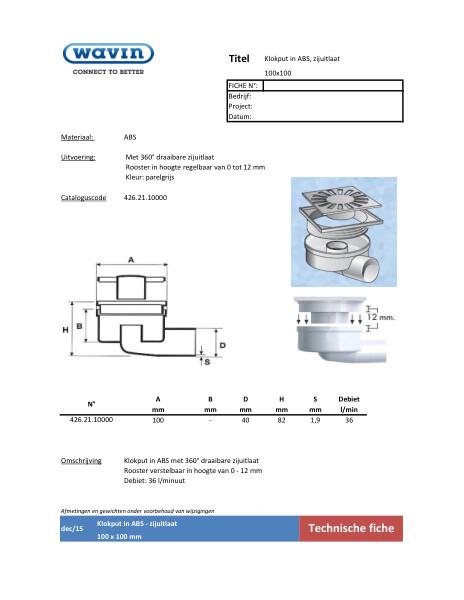 Klokput in ABS - Onderuitlaat / Siphon de cour en ABS avec sortie horizontale  - 100x100