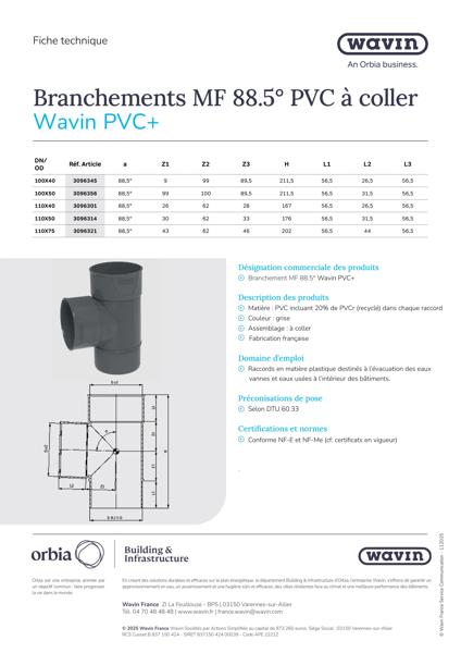 Fiche technique - Branchements MF 88.5° PVC+