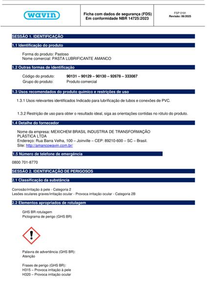 FDS – Pasta Lubrificante