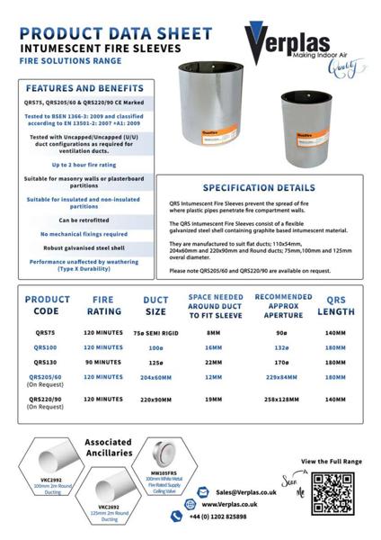 75CS175 - 75CS178 - Intumescent-Fire-Standard-Sleeve - Technical Data Sheet