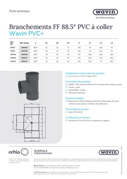 Fiche technique - Branchements FF 88.5° PVC+