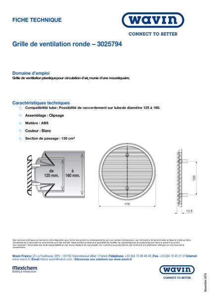 Fiche technique - Grille de ventilation ronde 3025794