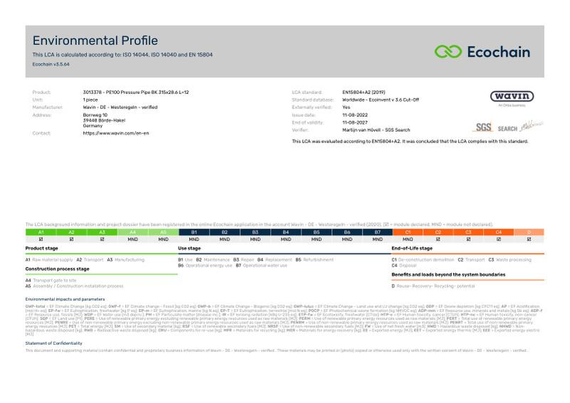 Wavin - DE - Westeregeln - verified -3013378 - PE100 Pressure Pipe BK 315x28.6 L12-2020-environmental-profile 2023-01-17 1523