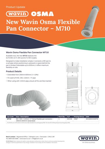 Wavin Osma Flexible Pan Connector M710 Flyer July 2026