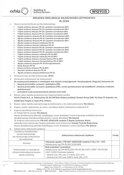 KDWU 223/4 Złączki zaciskowe PP do rur polietylenowych