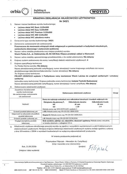 KDWU 242/1 Wavin LaLinea stelaż do WC