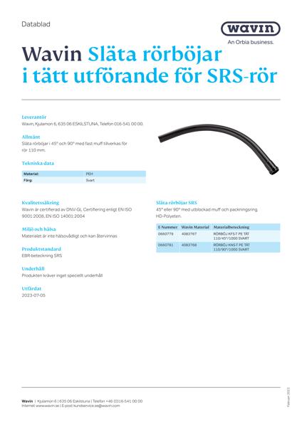 Wavin Släta rörböjar i tätt utförande för SRS-rör_F_NR-57969_sv