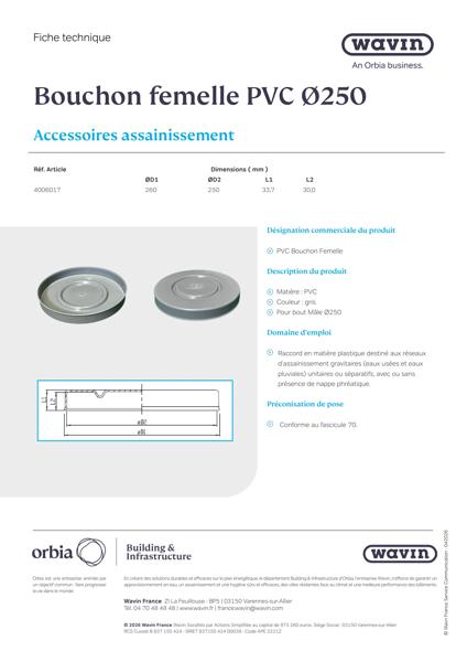Fiche Technique - Bouchon Femelle DN 250 - 4006017