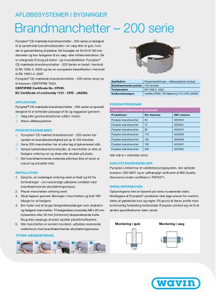 Datablad - Brandmanchetter - 200 serie til afløbssystemer