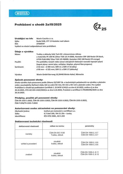 Prohlášení SafeTech RC - plyn