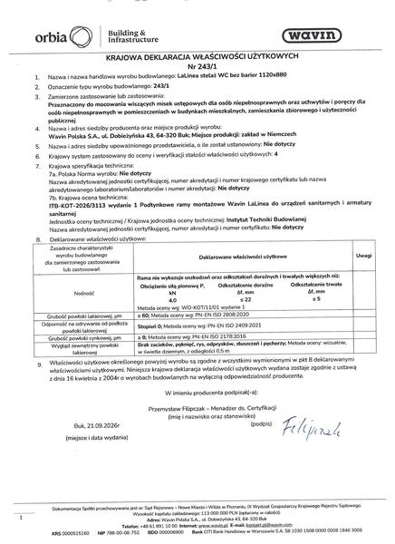 KDWU 243/1 Wavin LaLinea stelaż do WC bez barier