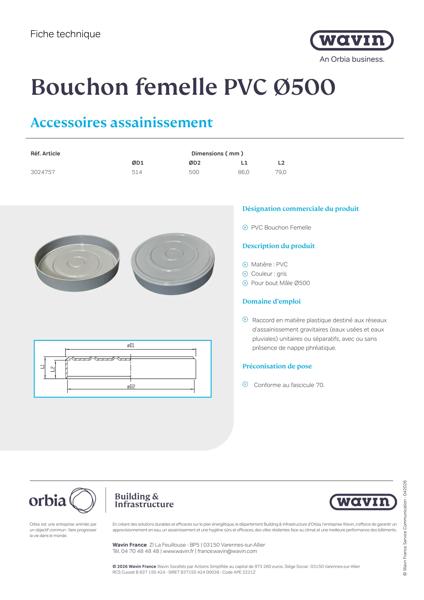 Fiche Technique - Bouchon Femelle DN 500 - 3024757
