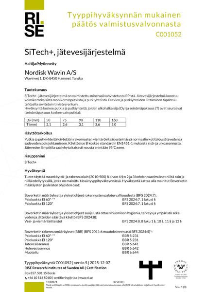 Sertifikaatit - No. C001052 - SiTech+, jätevesijärjestelmä