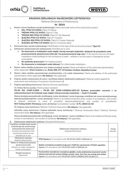 KDWU 263/4 Kształtki K1 Wavin Tigris