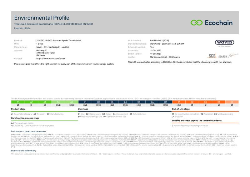 Wavin - DE - Westeregeln - verified -3041797 - PE100 Pressure Pipe BK 75x6.8 L50-2020-environmental-profile 2023-01-17 1645