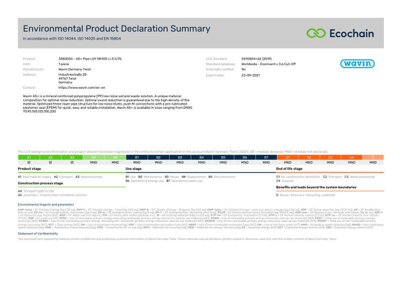 Wavin Germany Twist-3080036 - AS Pipe LGY DN100 L3 SPL-2020-summary-epd 2021-09-23 1642