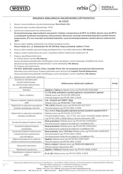 KDWU 121/2 Rury do kanalizacji niskoszumowej Wavin AS+