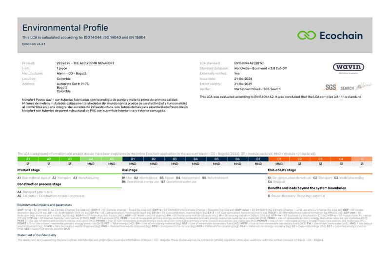 Wavin_-_CO_-_Bogot-2902820_-_TEE_ALC_250MM_NOVAFORT-2022-environmental-profile_2024-07-29_1230