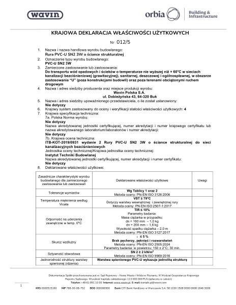 KDWU 012/5 Rury PVC-U SN 2 3W o ściance strukturalnej 