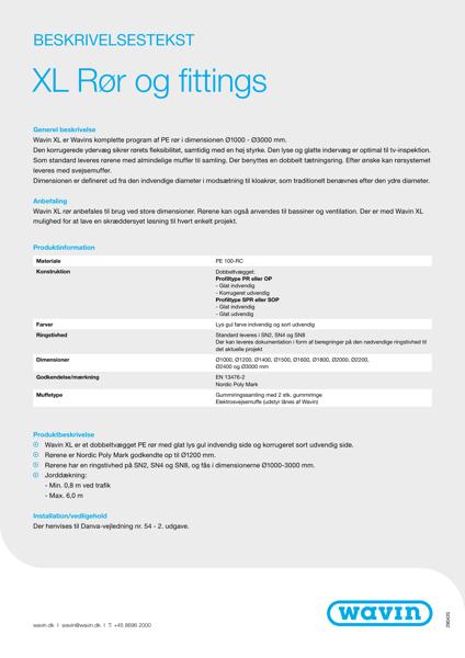 Beskrivelsestekst - Wavin XL og fittings