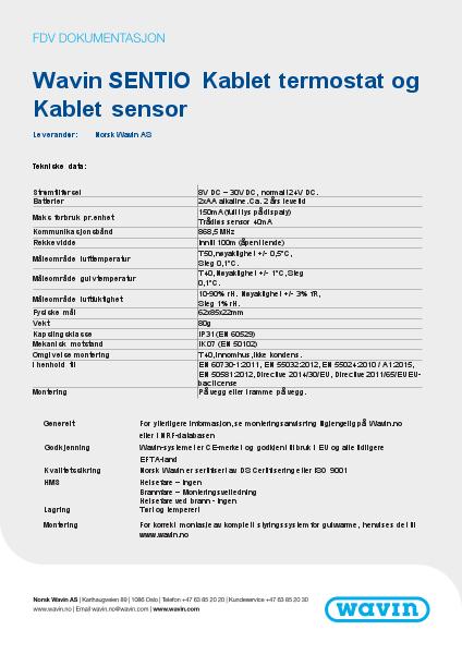 FDV Wavin SENTIO Kablet termostat og Kablet sensor