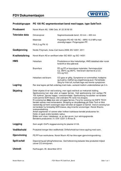 FDV Wavin PE Safetech Bend