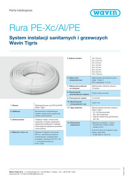 Karta katalogowa_Rura PE-Xc/AL/PE Wavin Tigris