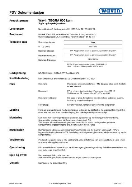 FDV Wavin Tegra 600 Kum