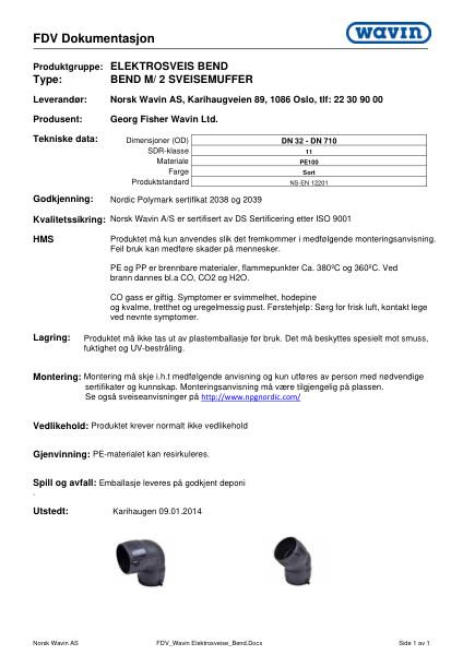 FDV Wavin elektrosveis bend m/to sveismuffer