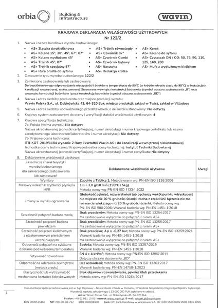 KDWU 122/2 Kształtki do kanalizacji niskoszumowej Wavin AS+