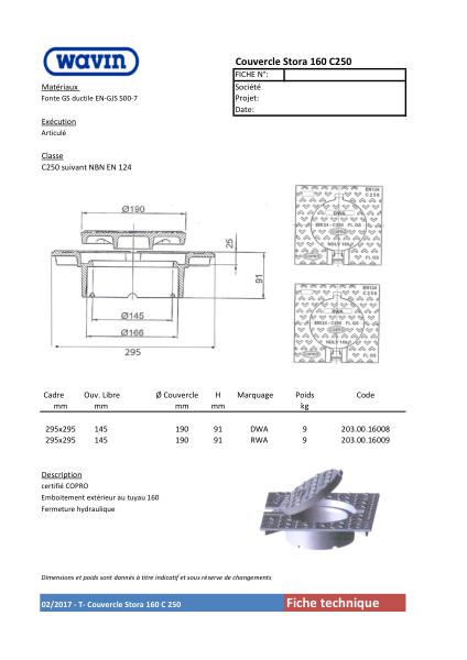 Fiche technique Couvercle Stora C250