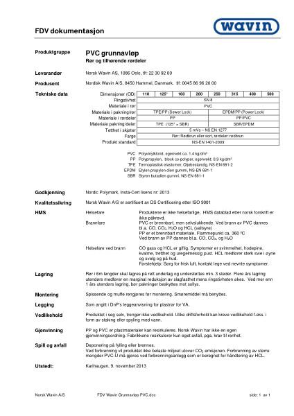 FDV Wavin PVC Grunnavløp