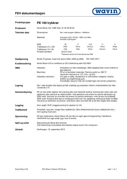 FDV Wavin Trykkrør PE100