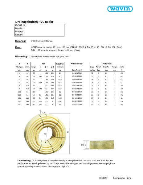 Technische fiche Drainagebuizen PVC naakt