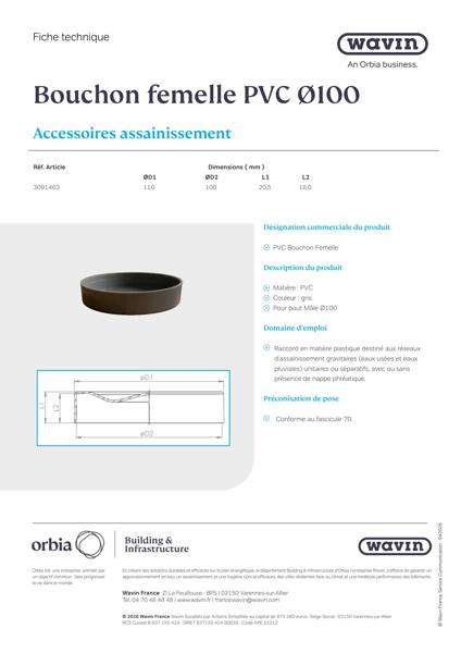 Fiche Technique - Bouchon Femelle DN 100 - 3091463