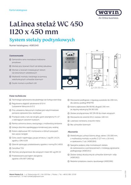 Wavin LaLinea_stelaż WC 450_Karta katalogowa