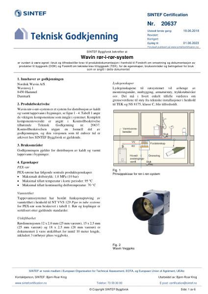 Godkjennelse - No. 20637 - Wavin rør-i-rør-system