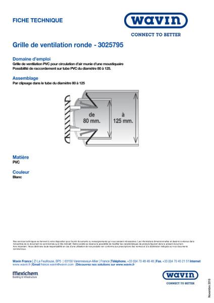 Fiche technique - Grille de ventilation ronde 3025795