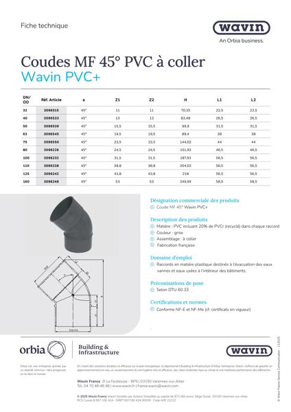 Fiche technique - Coudes MF 45° PVC+