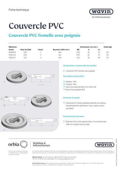 Fiche Technique - Couvercle PVC Femelle poignee