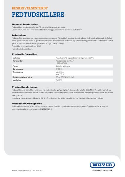 Beskrivelsestekst - Fedtudskillere