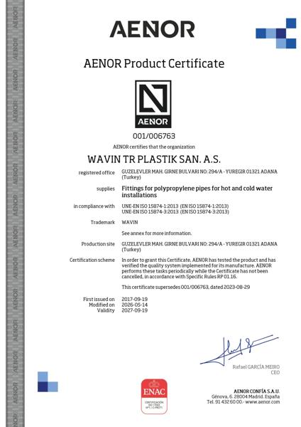 AENOR PPR Fitting EN15874-3 19.09.2027