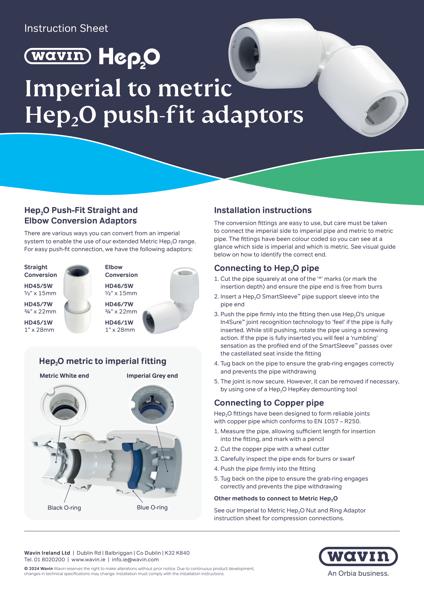 Wavin IE Hep2O Push-Fit adapters Instruction Sheet July 2024